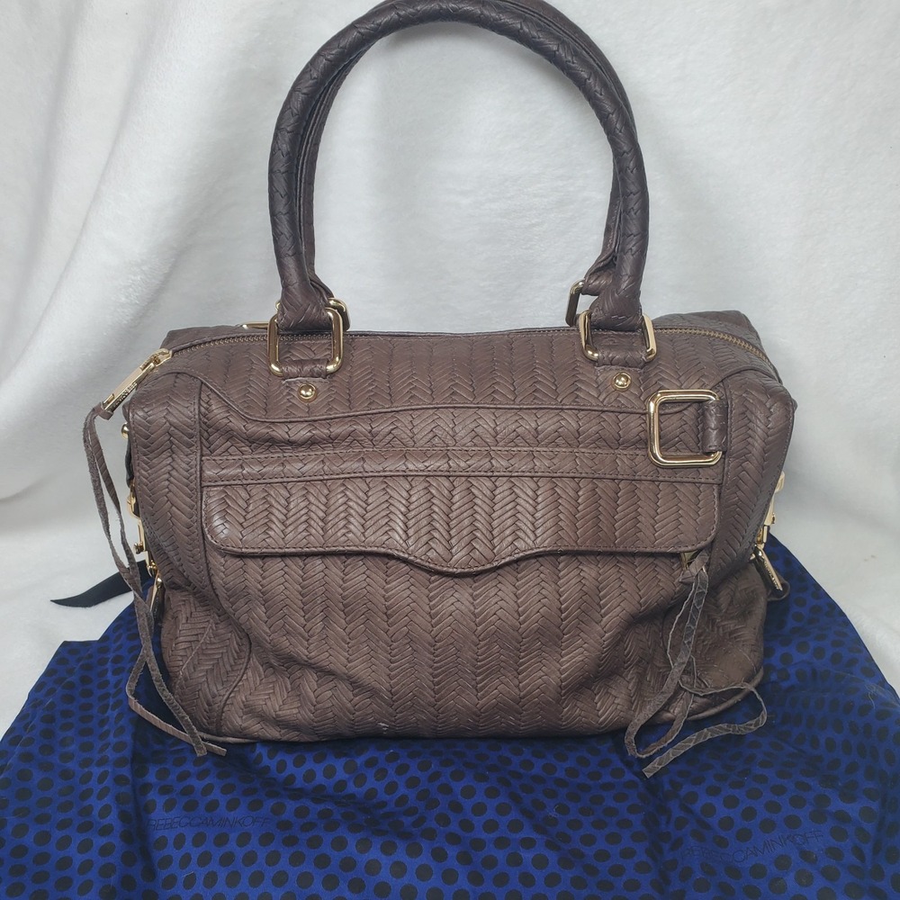 Rebecca Minkoff Mab Satchel Bag‎ Bohemian Soft Deep Mauve Basket Weave Leather